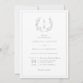 Grüne Hochzeit der Botanischen Monogramm-Wraath-Za Einladung