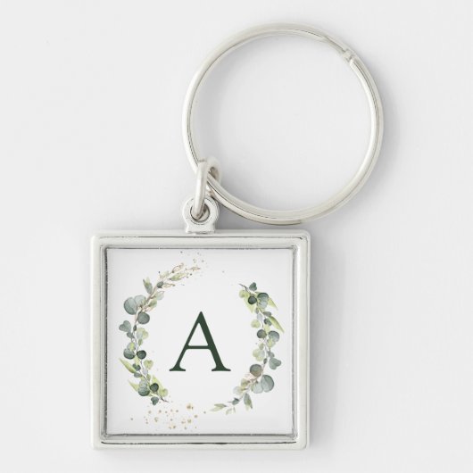 Grüne Hochzeit der Eukalyptus Monogram Schlüsselanhänger (Vorne)