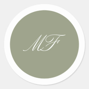 Grüne Hochzeit der Gerahmten klassischen Monogramm Runder Aufkleber