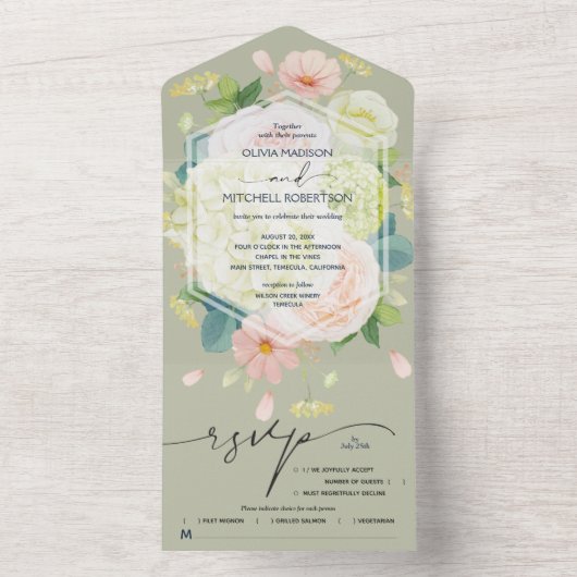 Grüne Hochzeit der Wasserfarbe All In One Einladung (Innen Boden)