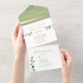 Grüne Hochzeit des botanischen Golds All In One Einladung (Abreißen)