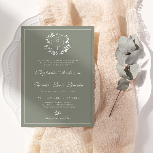 Grüne Hochzeit des Botanischen Monogramm-Wappen Einladung