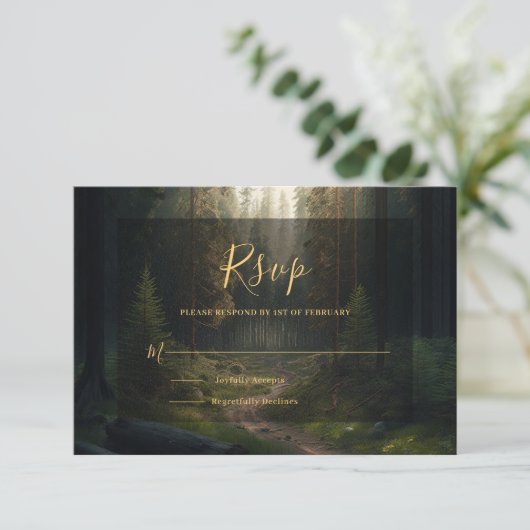 Grüne Hochzeit des Pine Tree Forest RSVP Karte (Stehend Vorderseite)