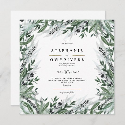 Grüne Hochzeit einladen Einladung (Vorne/Hinten)
