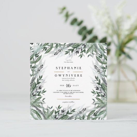 Grüne Hochzeit einladen Einladung (Stehend Vorderseite)