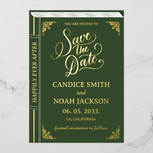 Grüne Hochzeit in der Märchenbücherei speichern Folieneinladung (Vorderseite)