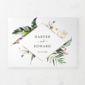 Grüne Hochzeit in tropischen Blättern Dreifach Gefaltete Einladung (Cover)
