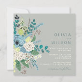 Grüne Hochzeit mit Blumen Einladung (Vorderseite)