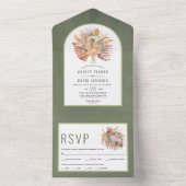 Grüne Hochzeit mit getrockneten Palmen und Pampas All In One Einladung (Innen Boden)