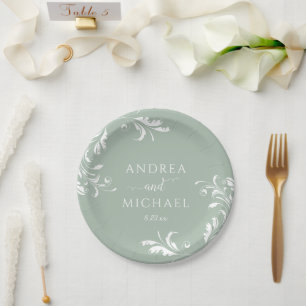 Grüne Hochzeit mit hellem Hintergrund Eleganter Lu Pappteller