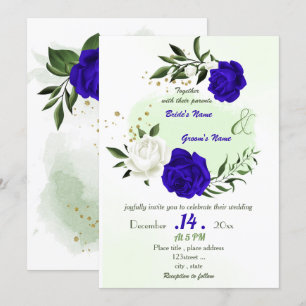 Grüne Hochzeit mit königsblauen Blume Einladung