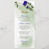Grüne Hochzeit mit königsblauen Blume Menükarte (Vorderseite)