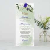 Grüne Hochzeit mit königsblauen Blume Menükarte (Stehend Vorderseite)