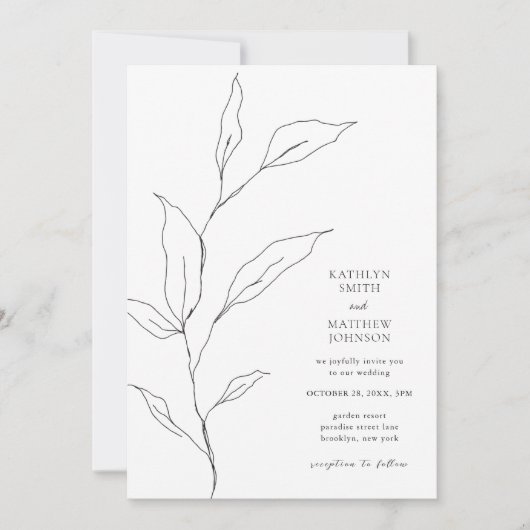 Grüne Hochzeit mit Minimalistischem Olivenöl Einladung (Vorderseite)