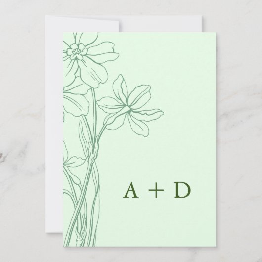 Grüne Hochzeit mit moderner Blumenpracht Einladung (Rückseite)