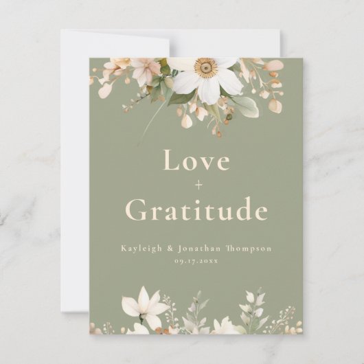 Grüne Hochzeit mit moderner Wasserfarbe Dankeskarte (Vorderseite)