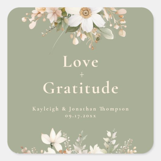 Grüne Hochzeit mit moderner Wasserfarbe Quadratischer Aufkleber (Vorderseite)