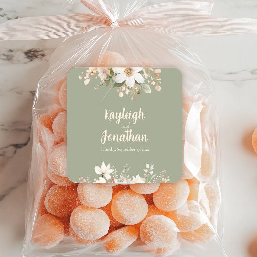 Grüne Hochzeit mit moderner Wasserfarbe Quadratischer Aufkleber