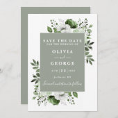 Grüne Hochzeit mit moderner Wasserfarbe Save The Date (Vorne/Hinten)