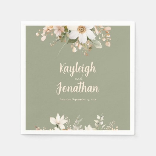 Grüne Hochzeit mit moderner Wasserfarbe Serviette (Vorderseite)