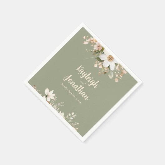 Grüne Hochzeit mit moderner Wasserfarbe Serviette (Ecke)