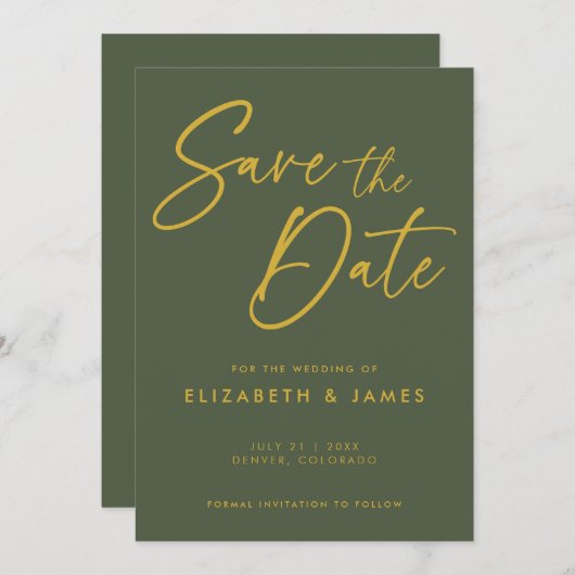 Grüne Hochzeit mit Olivenöl retten das Datum der E Einladung (Vorne/Hinten)