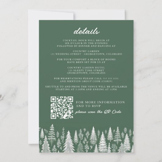 Grüne Hochzeit mit QR-Code Einladung (Rückseite)