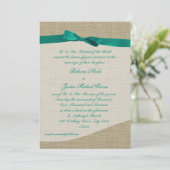Grüne Hochzeit mit Ribbon und Burlap Einladung (Stehend Vorderseite)