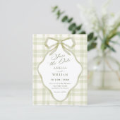 Grüne Hochzeit mit weichen Pastellfarben Save The Date (Stehend Vorderseite)
