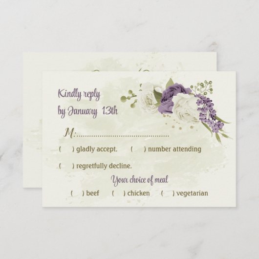 Grüne Hochzeit mit weißer Blüte RSVP Karte (Vorne/Hinten)