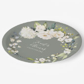 Grüne Hochzeit mit weißer Wasserfarbe Pappteller (Schrägansicht)