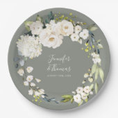 Grüne Hochzeit mit weißer Wasserfarbe Pappteller (Vorderseite)