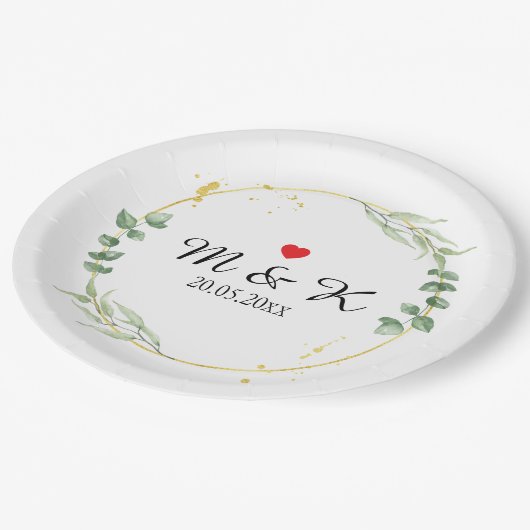 Grüne Hochzeit Pappteller (Schrägansicht)