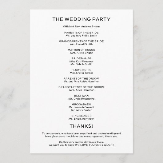 Grüne Hochzeit Programm (Rückseite)