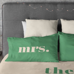 Grüne Hochzeit Retro modern Herr und Frau Kissenbezug