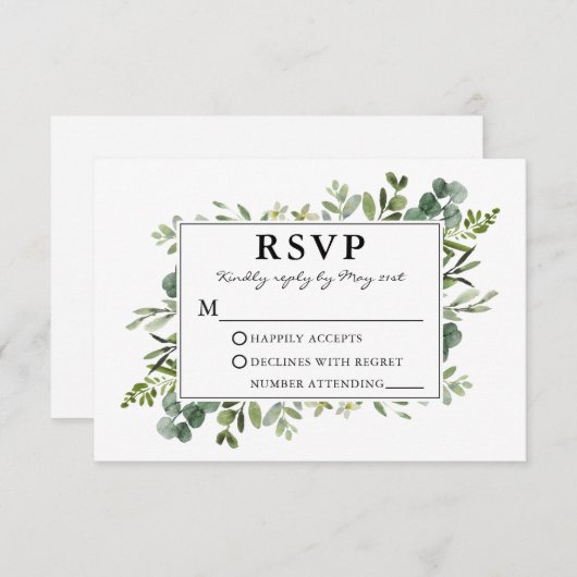 Grüne Hochzeit RSVP Karte (Vorne/Hinten)