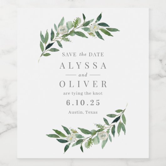 Grüne Hochzeit speichern das Date Bottle Label Weinetikett (Einzelnes Label)