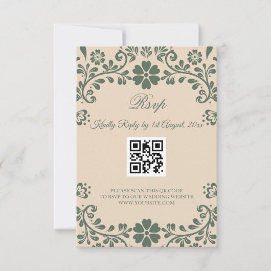 Grüne Hochzeit und Beige RSVP Karte (Vorderseite)