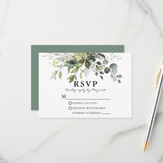 Grüne Hochzeit von Aquarell RSVP Karte (Vorderseite/Rückseite Beispiel)