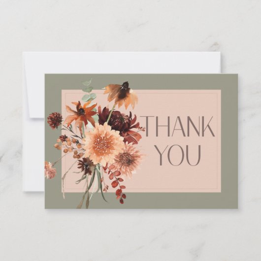 Grüne Hochzeit von Boho Rust & Neutral Fall Dankeskarte (Vorderseite)