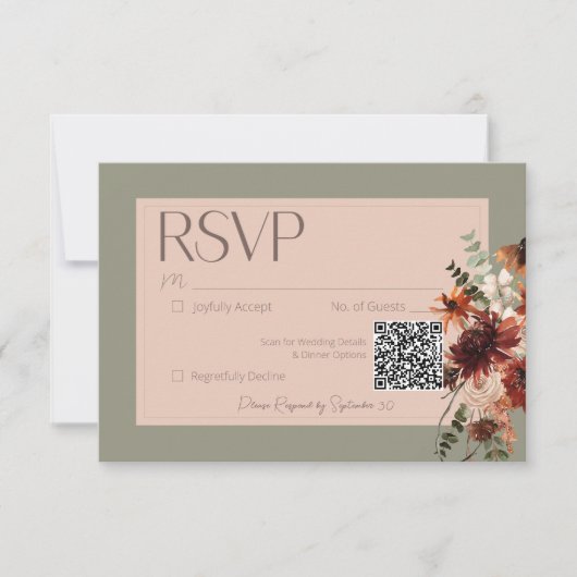 Grüne Hochzeit von Boho Rust & Neutral Fall RSVP Karte (Vorderseite)