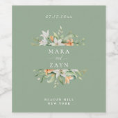 Grüne Hochzeit von Lily Botanical Floral Sage Weinetikett (Einzelnes Label)