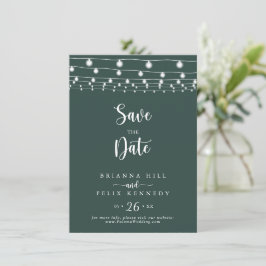 Grüne Hochzeit von String-Lichtern speichern das D Save The Date