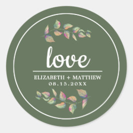 Grüne Hochzeit von Wasserfarben Runder Aufkleber