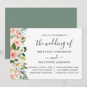 Grüne Hochzeit von Watercolor Pink Blush Floral Sa Einladung