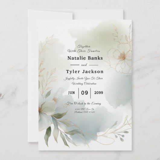 Grüne Hochzeit von weichfarbenem Wasserfarben Einladung (Vorderseite)