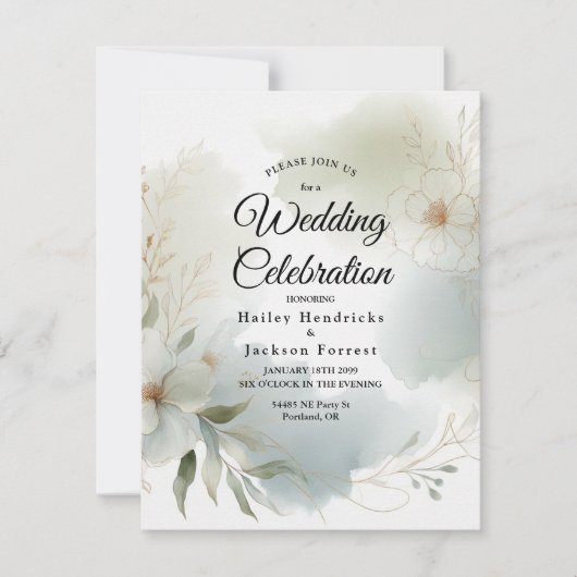 Grüne Hochzeit von weichfarbenem Wasserfarben Einladung (Vorderseite)