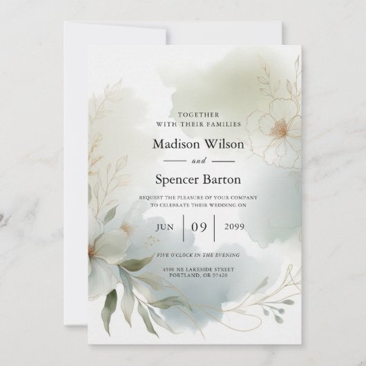 Grüne Hochzeit von weichfarbenem Wasserfarben Einladung (Vorderseite)