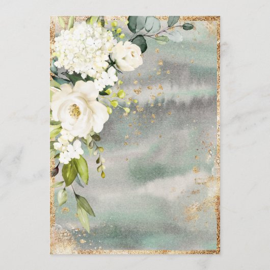Grüne Hochzeit von weißem Gold, botanisch-blumenge Einladung (Rückseite)