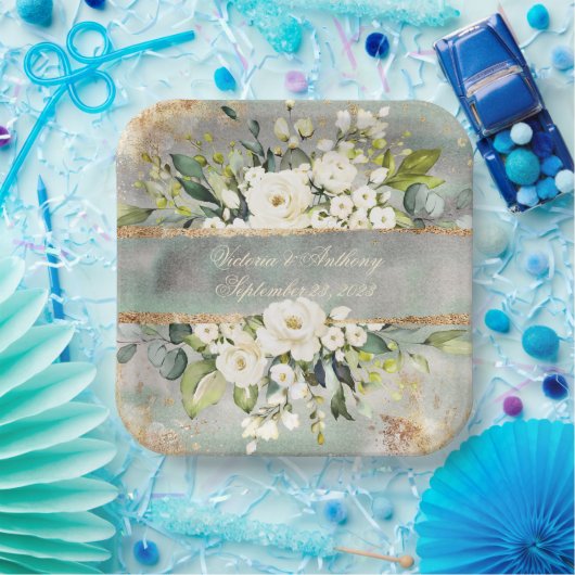 Grüne Hochzeit von weißem Gold, botanisch-blumenge Pappteller (Party)